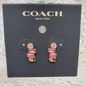 Coach gold toned pink stone earrings